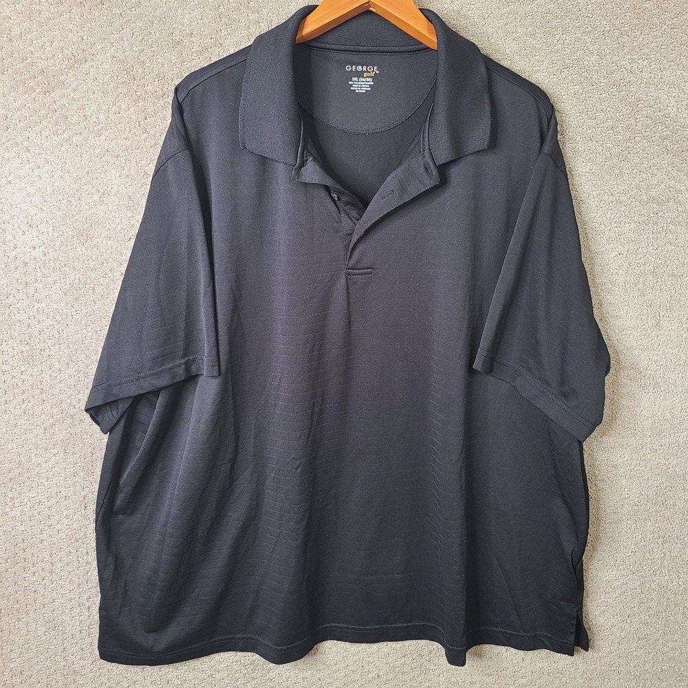 George Shirt Men 3XL Black Polo Golf Performance Polyester Short Sleeve Athletic